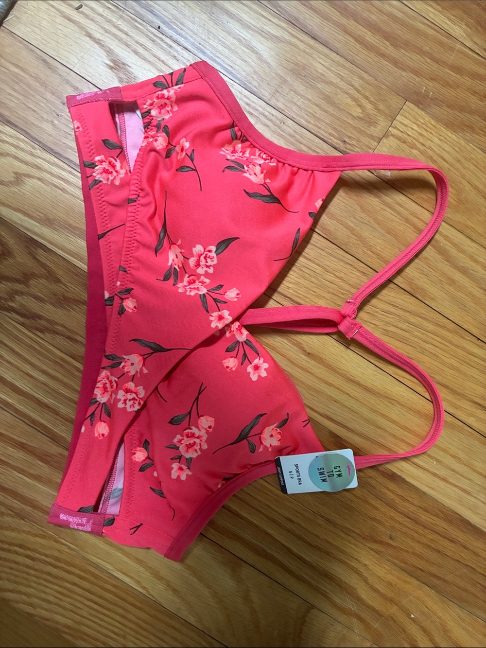 PINK Victoria's Secret Coral Pink Floral Sports Bra